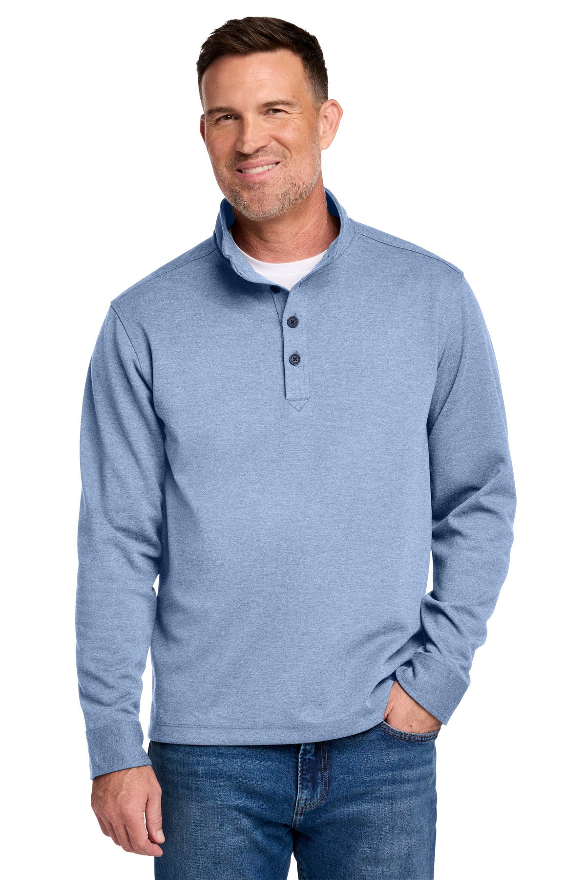 Front View of AegeanBlHt Brooks Brothers Mid-Layer Stretch 1/2-Button BB18202 plain