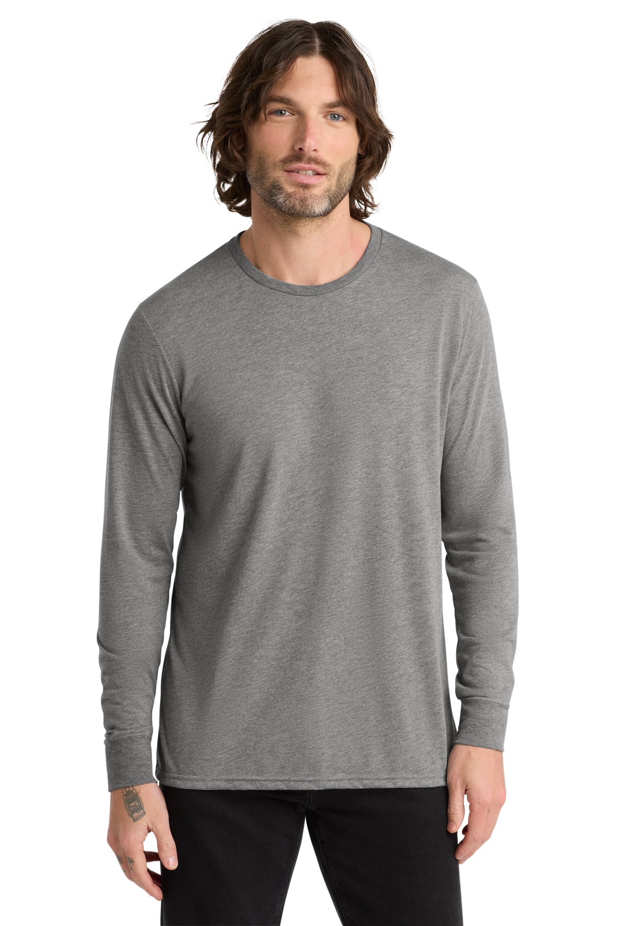 Front View of Aluminum Grey Allmade Unisex Tri-Blend Long Sleeve Tee AL6004 plain