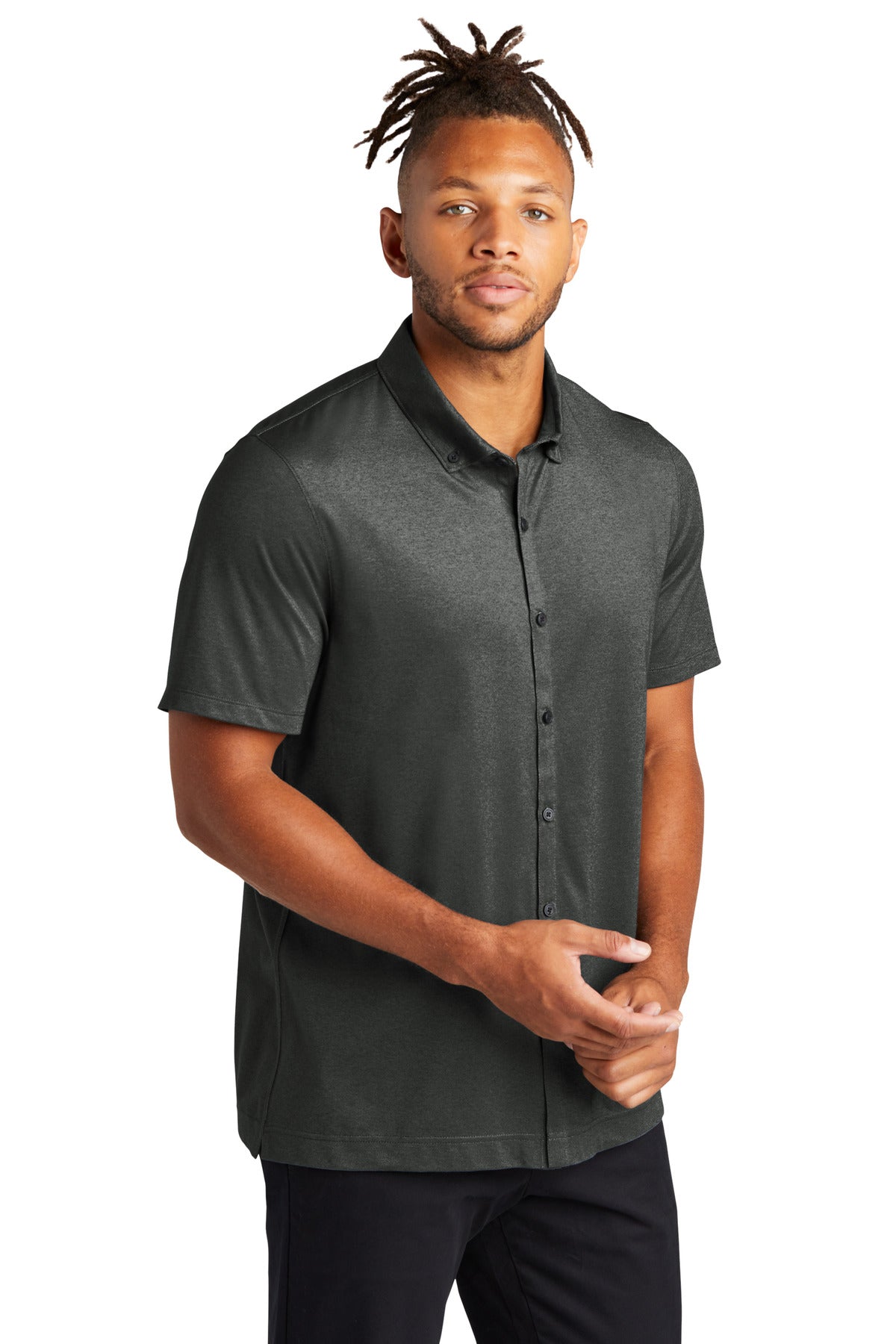 Front View of AnchorGyHt Mercer+Mettle Stretch Pique Full-Button Polo MM1006 plain