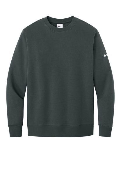 Front View of Anthracite Nike Club Fleece Sleeve Swoosh Crew NKFD9863