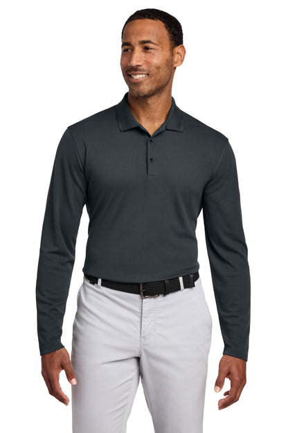 Front View of Anthracite Nike Dri-FIT Micro Pique 2.0 Long Sleeve Polo NKDC2104 plain