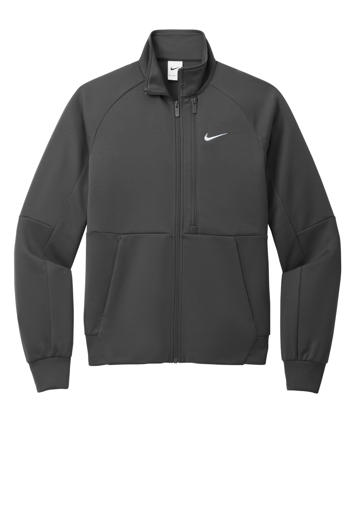 Front View of Anthracite Nike Full-Zip Chest Swoosh Jacket NKFD9891 plain