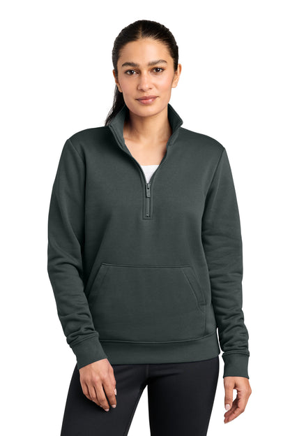 Front View of Anthracite Nike Women's Club Fleece Sleeve Swoosh 1/2-Zip NKDX6720 plain