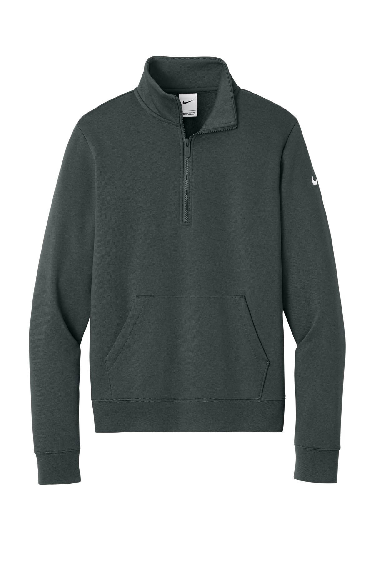Front View of Anthracite Nike Women's Club Fleece Sleeve Swoosh 1/2-Zip NKDX6720 plain