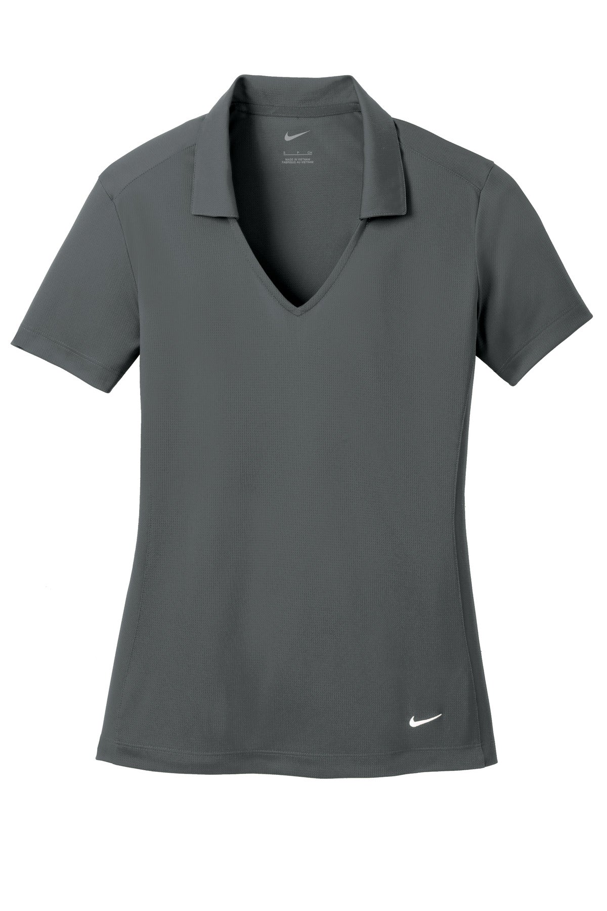 Front View of Anthracite Nike Women's Dri-FIT Vertical Mesh Polo. 637165 plain