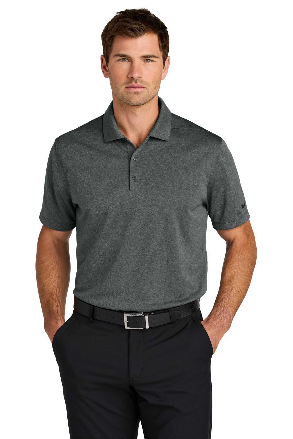 Front View of AnthrctHt Nike Dri-FIT Smooth Heather Polo NKFQ4794 plain