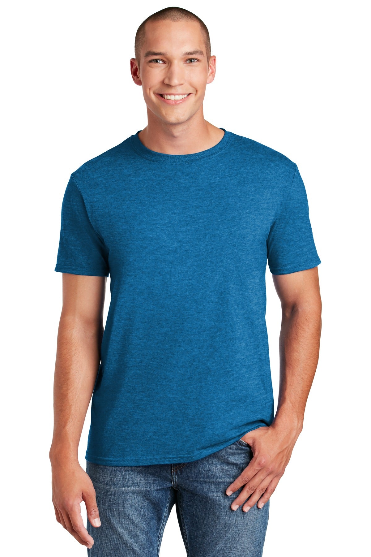 Front View of Antqu Sapphire Gildan Softstyle T-Shirt. 64000 plain