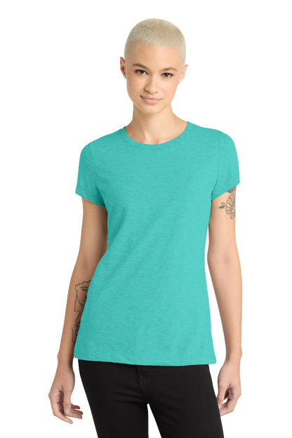 Front View of AquaHthr District Women's Perfect Blend CVC Tee. DM108L plain