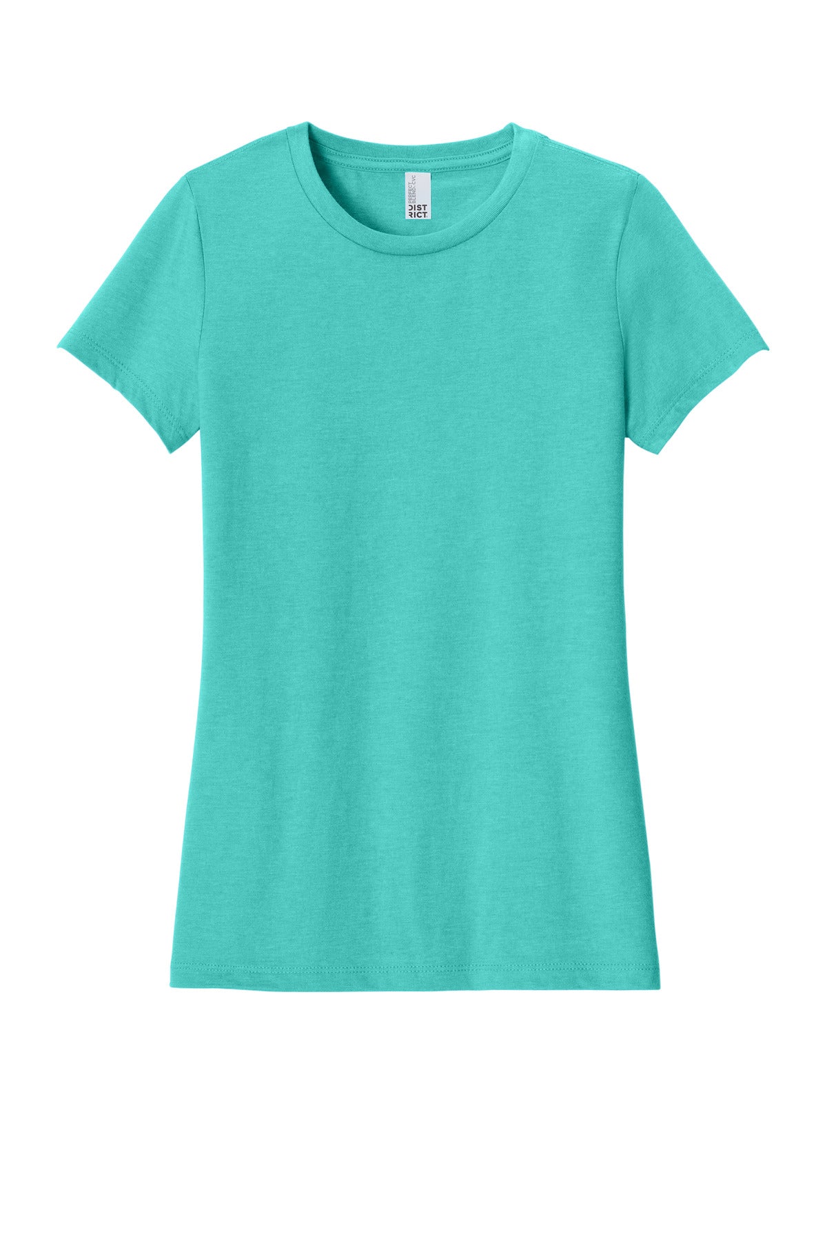 Front View of AquaHthr District Women's Perfect Blend CVC Tee. DM108L plain