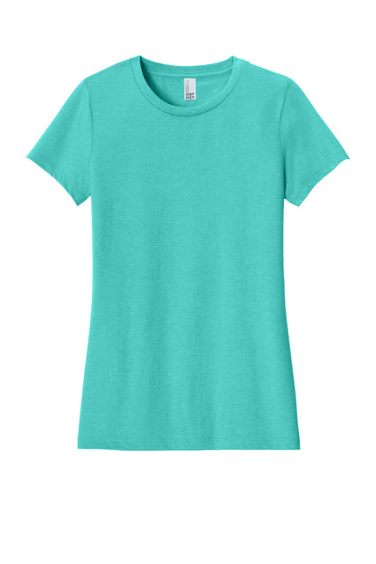 Front View of AquaHthr District Women's Perfect Blend CVC Tee. DM108L plain