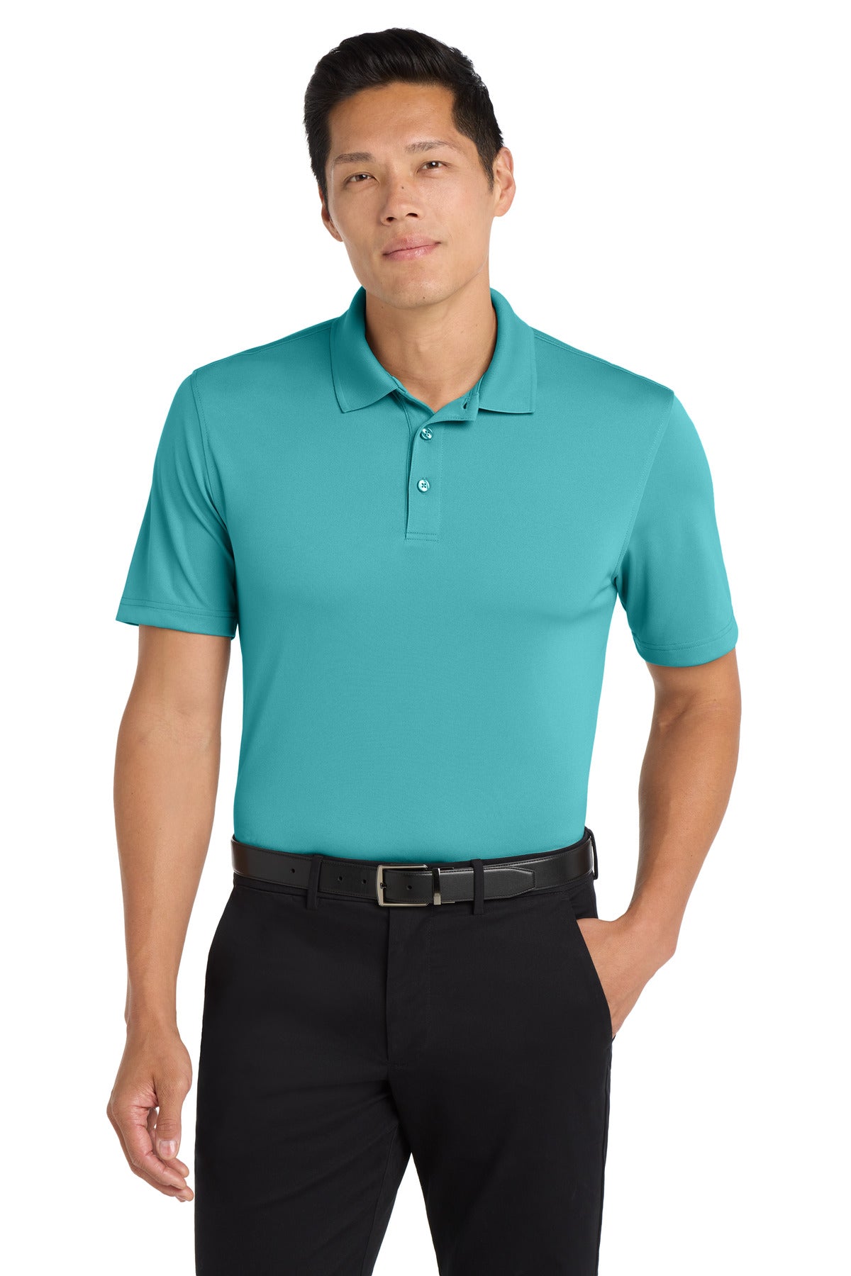 Front View of Aquamarine Port Authority Dry Zone UV Micro-Mesh Polo. K110 plain