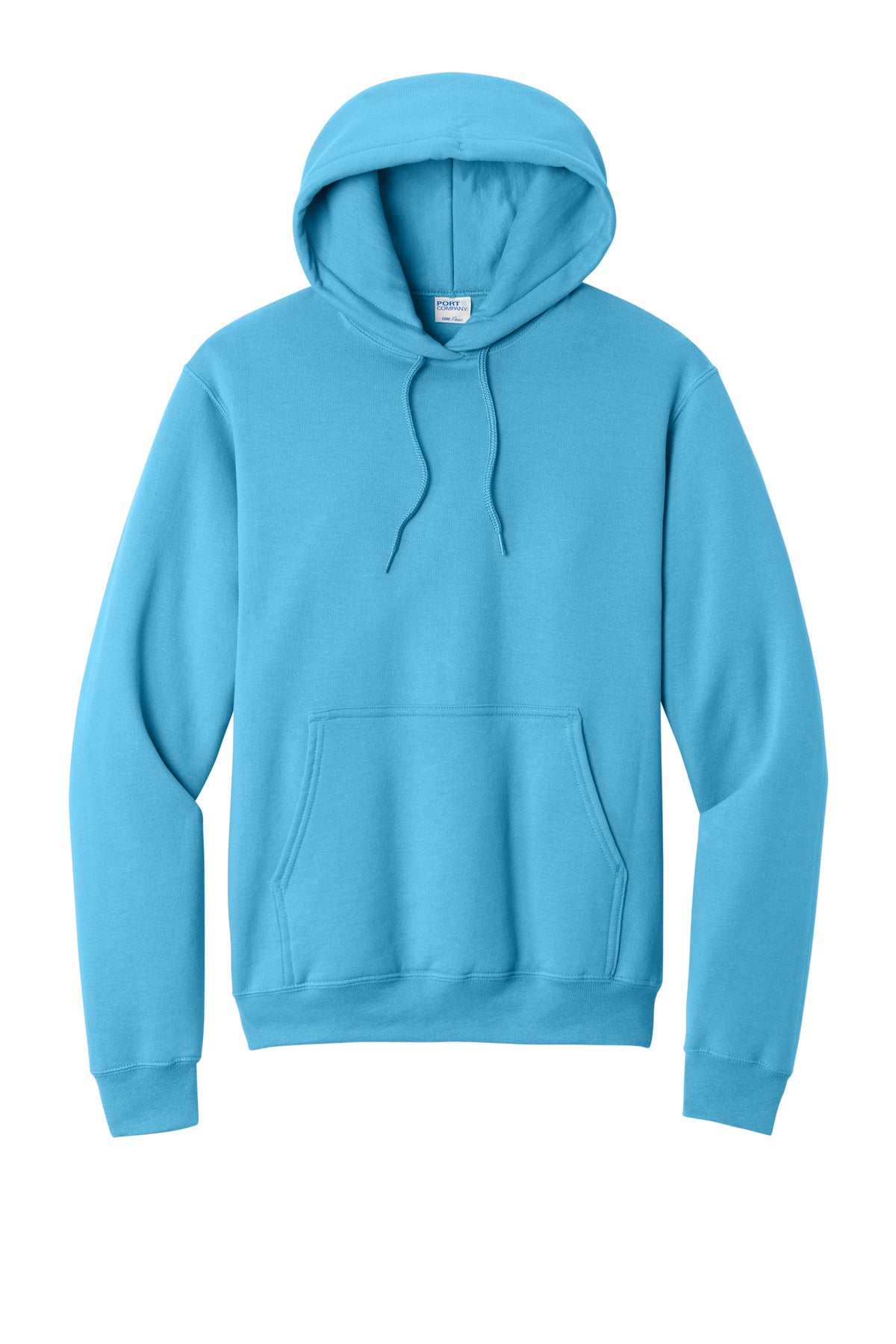 Front View of Aquatic Blue Port & Co Core Fleece Pullover Hooded Sweatshirt. PC78H plain
