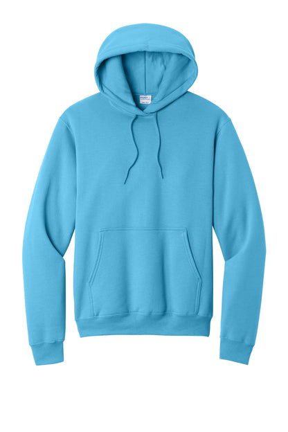 Front View of Aquatic Blue Port & Co Core Fleece Pullover Hooded Sweatshirt. PC78H plain
