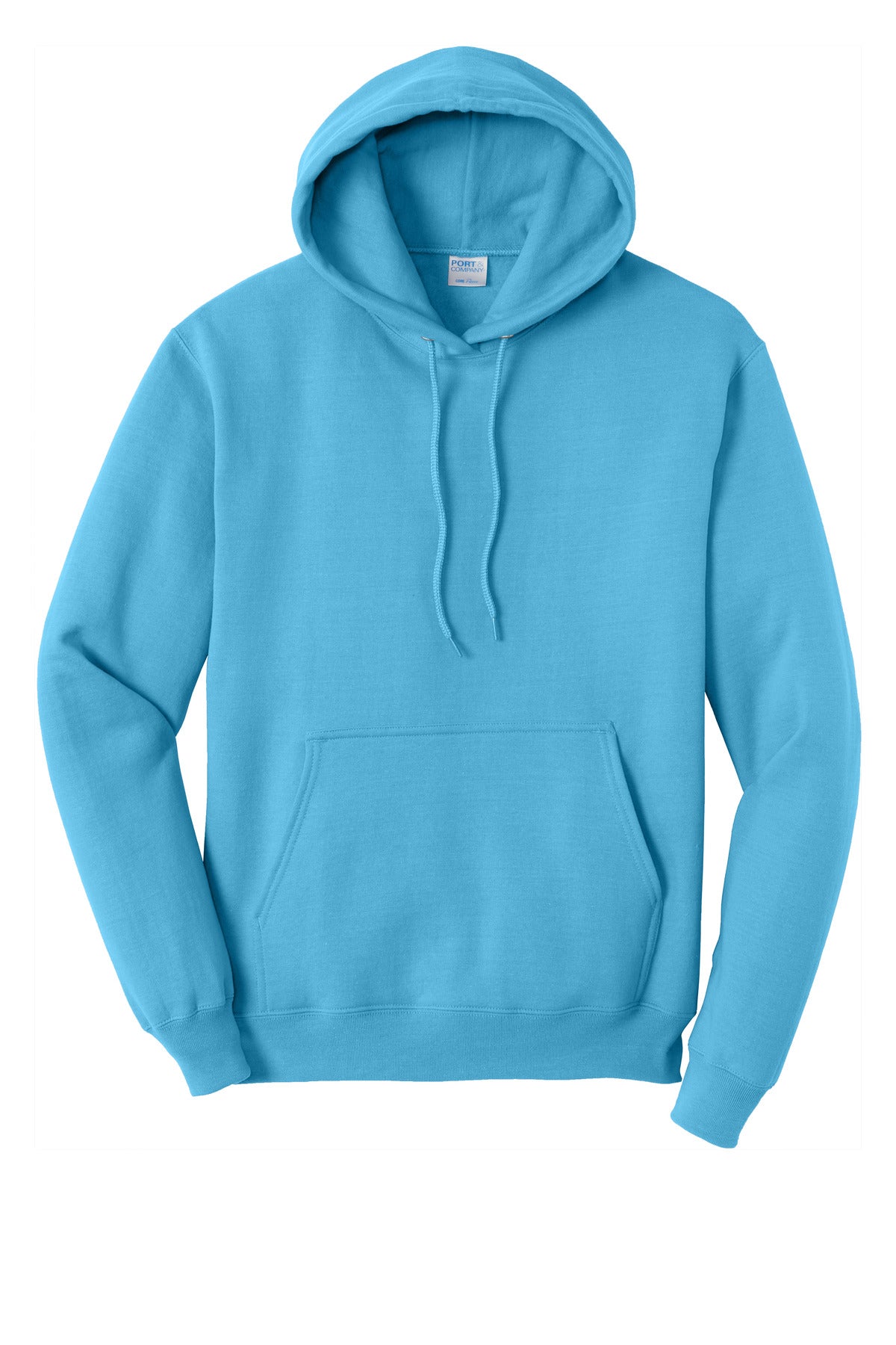 Front View of Aquatic Blue Port & Co Core Fleece Pullover Hooded Sweatshirt. PC78H