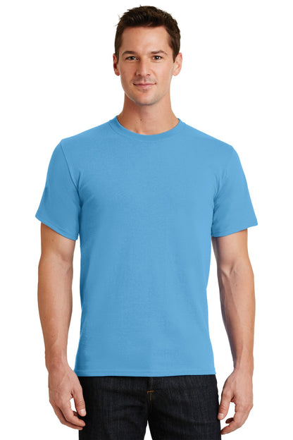 Front View of Aquatic Blue Port & Co Essential Tee. PC61 plain