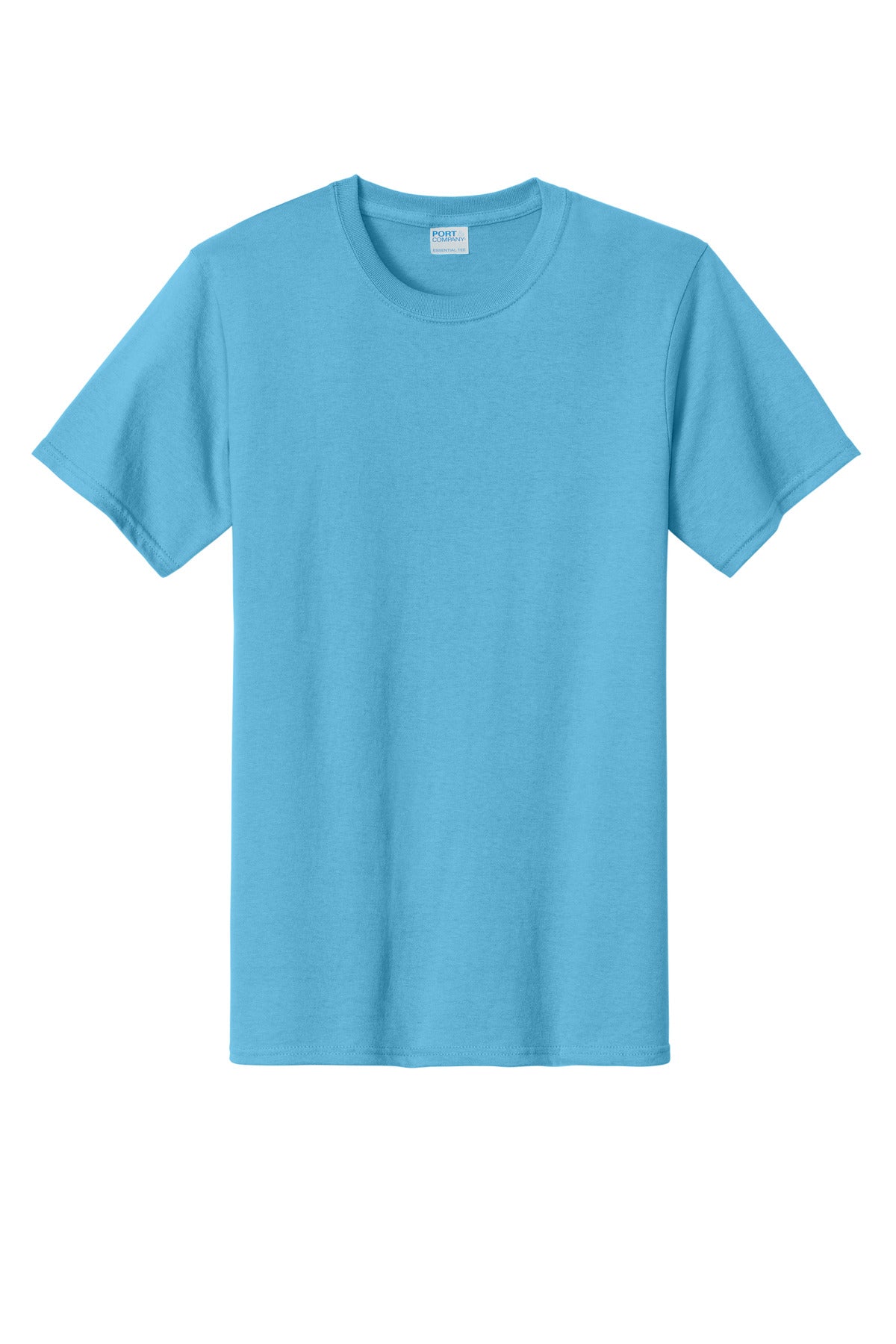 Front View of Aquatic Blue Port & Co Essential Tee. PC61 plain