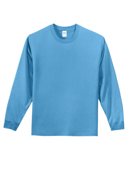 Front View of Aquatic Blue Port & Co Long Sleeve Essential Tee. PC61LS plain