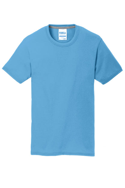 Front View of Aquatic Blue Port & Co Performance Blend Tee. PC381 plain
