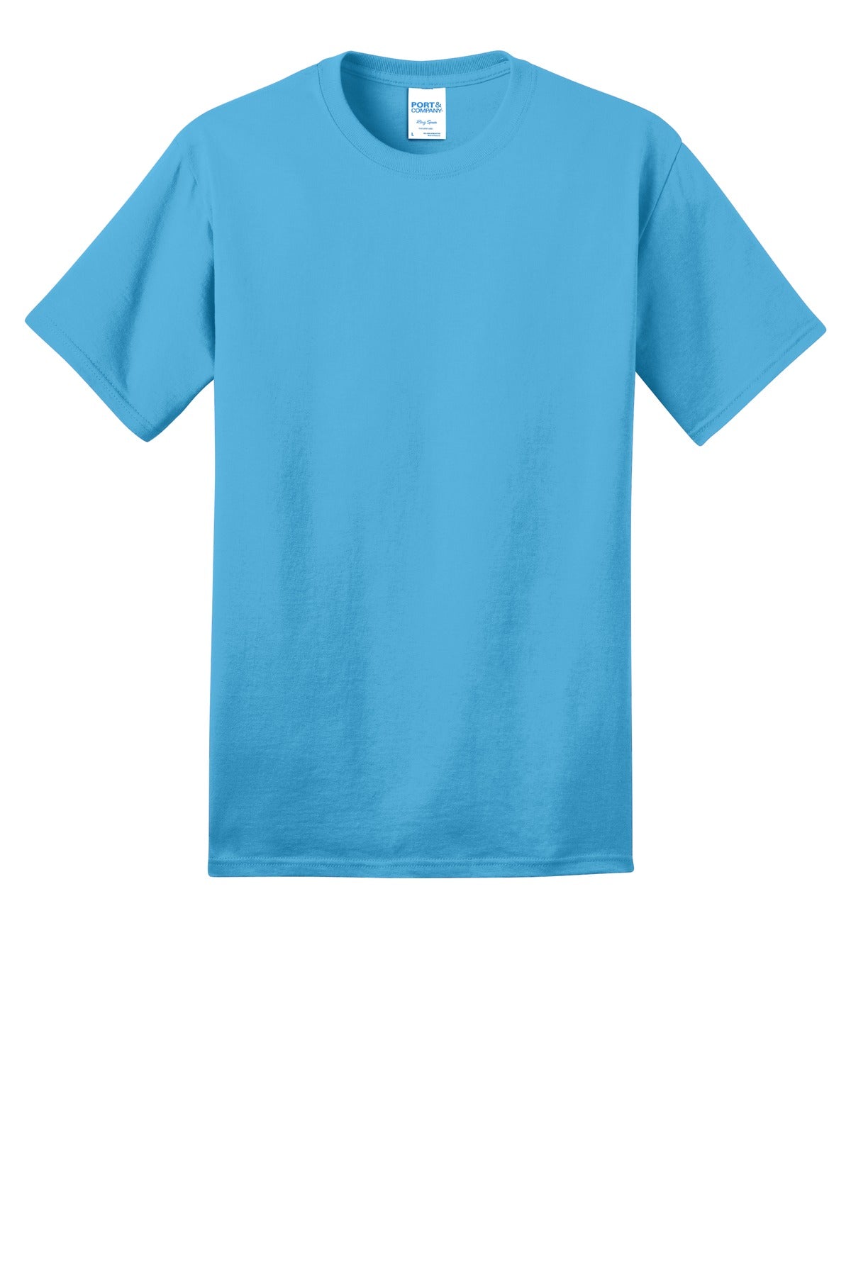 Front View of Aquatic Blue Port & Co Ring Spun Cotton Tee. PC150 plain