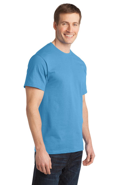 Front View of Aquatic Blue Port & Co Ring Spun Cotton Tee. PC150 plain