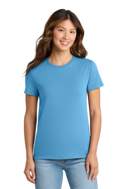 Front View of Aquatic Blue Port & Co Women's Essential Tee. LPC61 plain