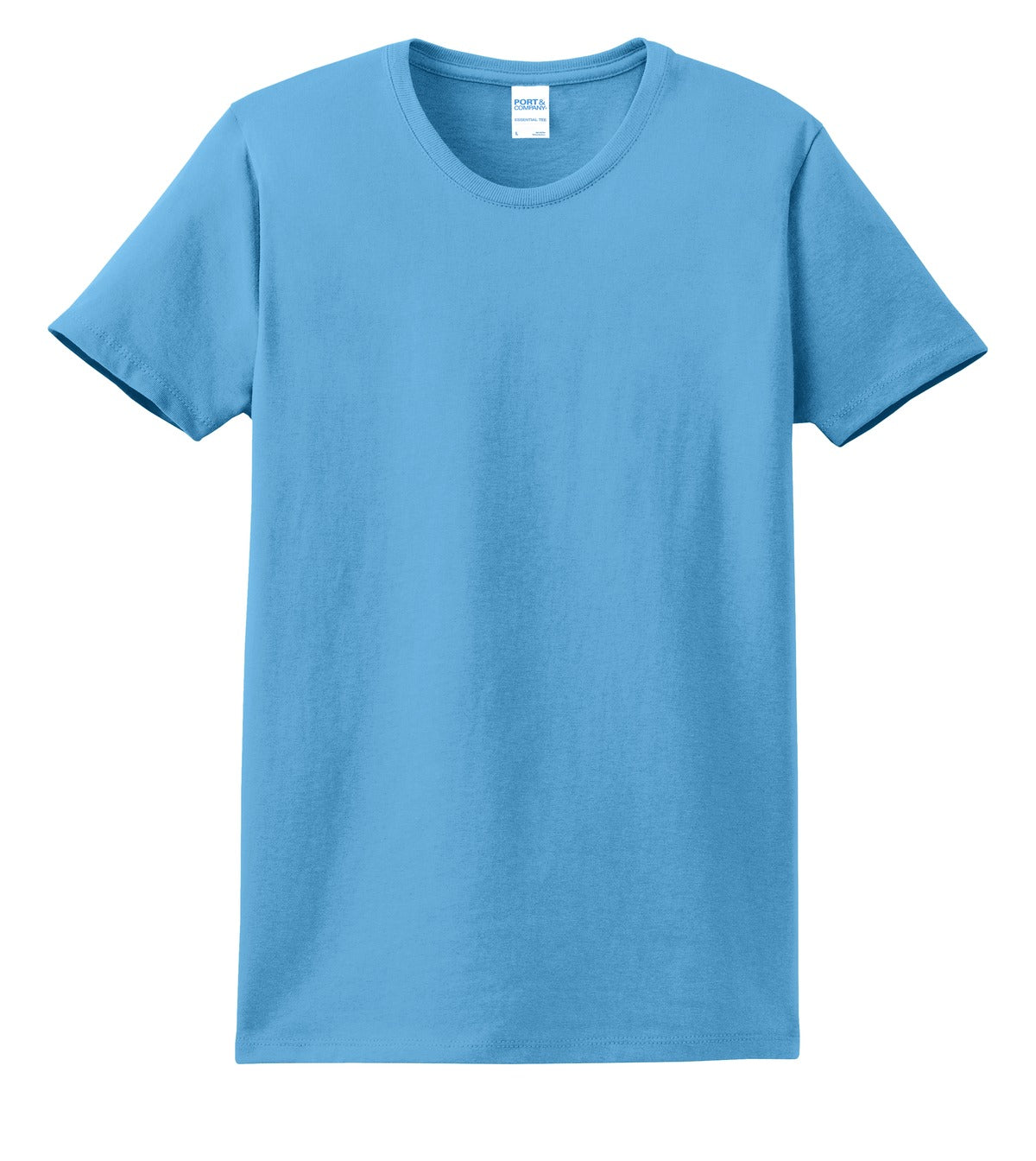 Front View of Aquatic Blue Port & Co Women's Essential Tee. LPC61 plain