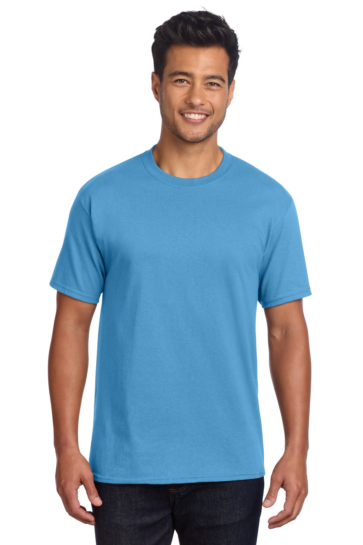 Front View of AquaticBl Port & Co Core Cotton DTG Tee PC54DTG plain