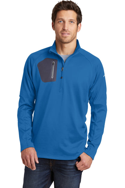 Front View of Ascent Blue Eddie Bauer 1/2-Zip Performance Fleece. EB234 plain