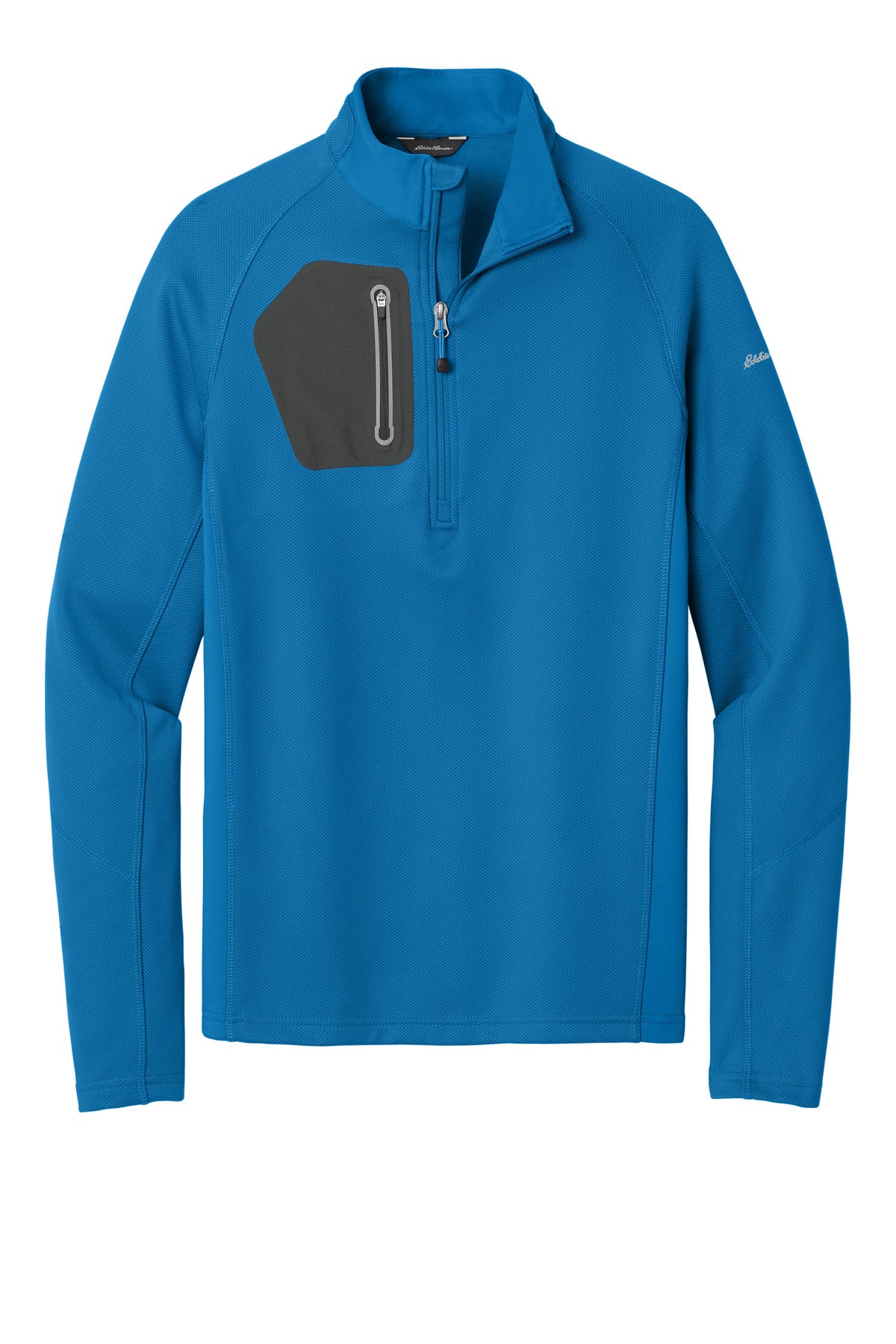 Front View of Ascent Blue Eddie Bauer 1/2-Zip Performance Fleece. EB234 plain