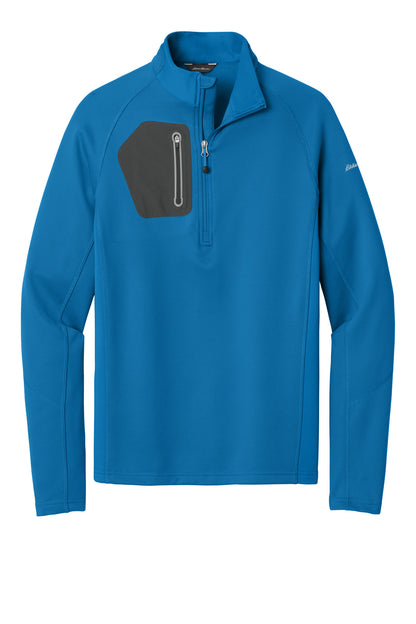 Front View of Ascent Blue Eddie Bauer 1/2-Zip Performance Fleece. EB234 plain