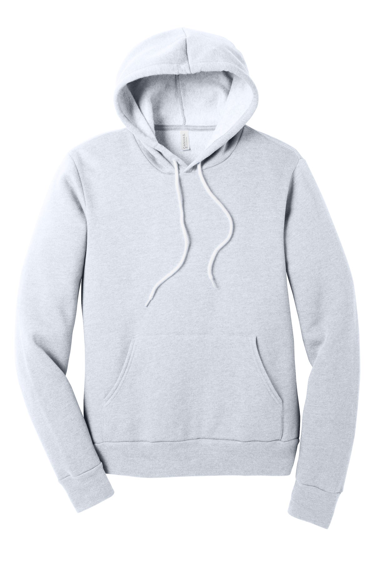 Front View of Ash BELLA+CANVAS Unisex Sponge Fleece Pullover Hoodie. BC3719 plain