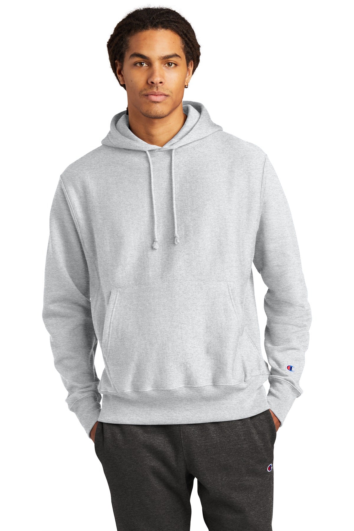 Front View of Ash Champion Reverse Weave Hooded Sweatshirt S101 plain
