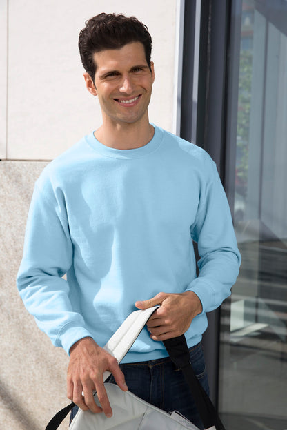 Front View of Ash Gildan Heavy Blend Crewneck Sweatshirt. 18000 plain