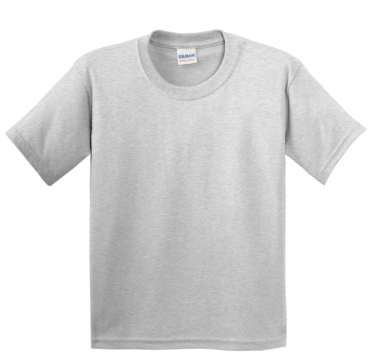 Front View of Ash Gildan - Youth Heavy Cotton 100% Cotton T-Shirt. 5000B plain