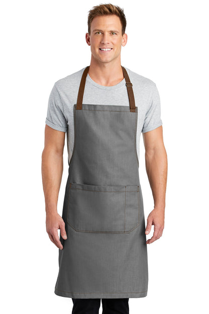 Front View of Ash Grey Port Authority Market Full-Length Bib Apron. A800 plain