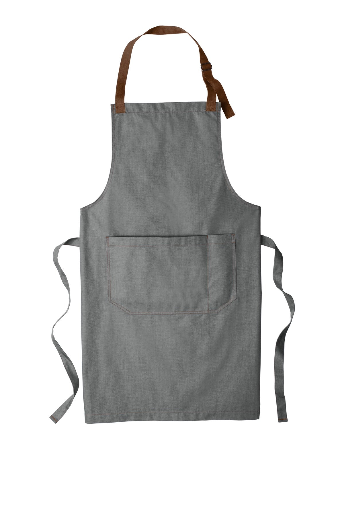Front View of Ash Grey Port Authority Market Full-Length Bib Apron. A800 plain
