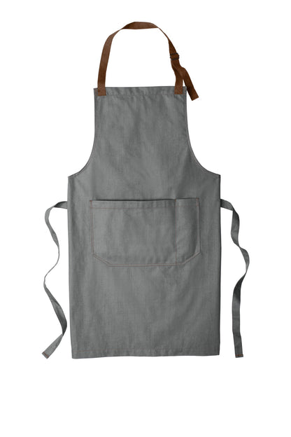Front View of Ash Grey Port Authority Market Full-Length Bib Apron. A800 plain