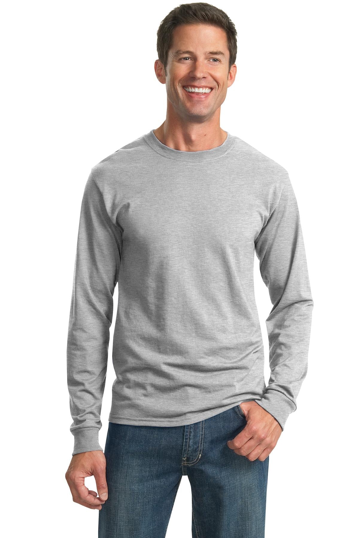 Front View of Ash Jerzees - Dri-Power 50/50 Cotton/Poly Long Sleeve T-Shirt. 29LS plain