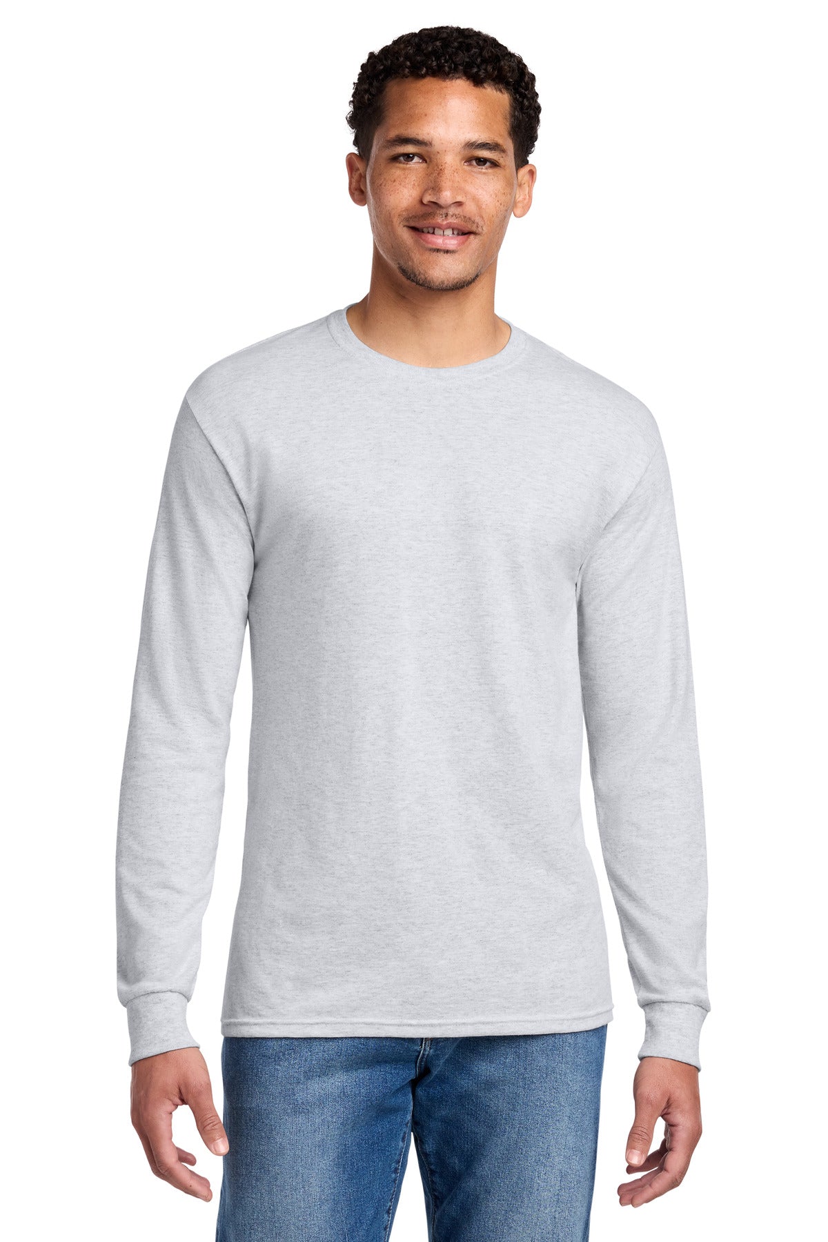 Front View of Ash Jerzees - Dri-Power 50/50 Cotton/Poly Long Sleeve T-Shirt. 29LS plain