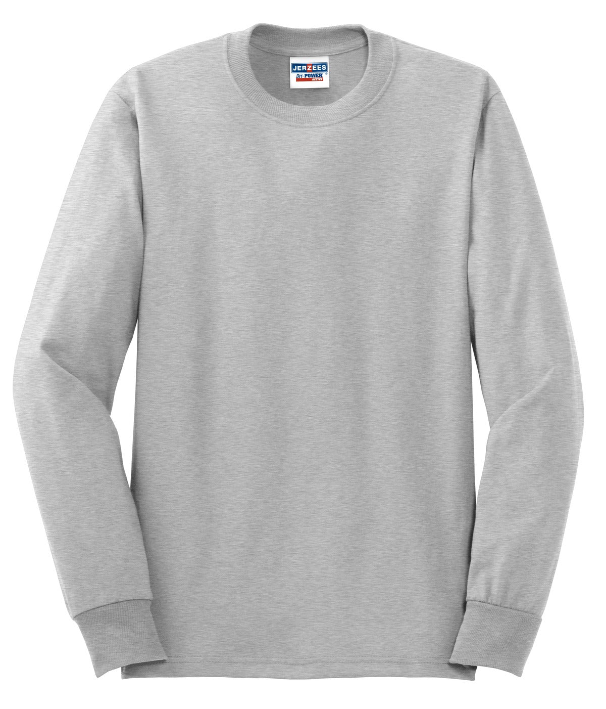 Front View of Ash Jerzees - Dri-Power 50/50 Cotton/Poly Long Sleeve T-Shirt. 29LS plain