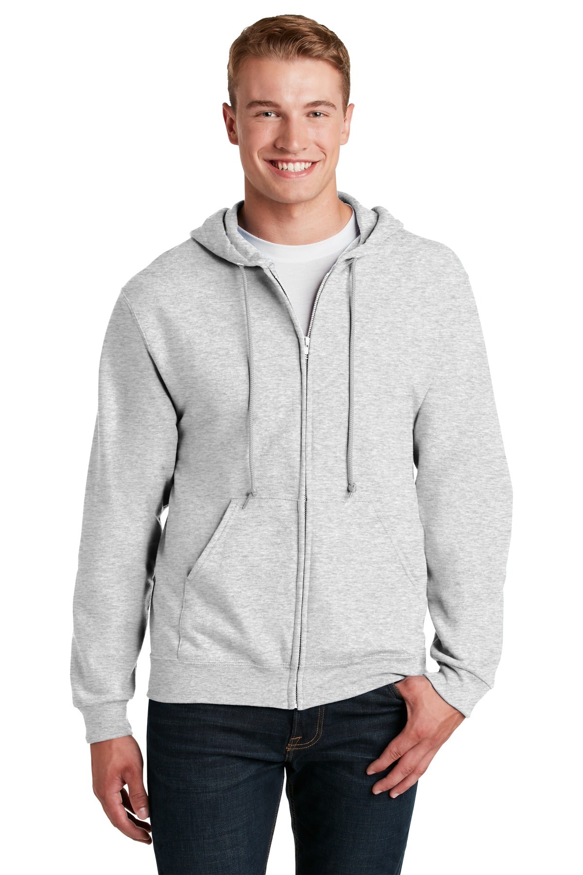 Front View of Ash Jerzees - NuBlend Full-Zip Hooded Sweatshirt. 993M plain
