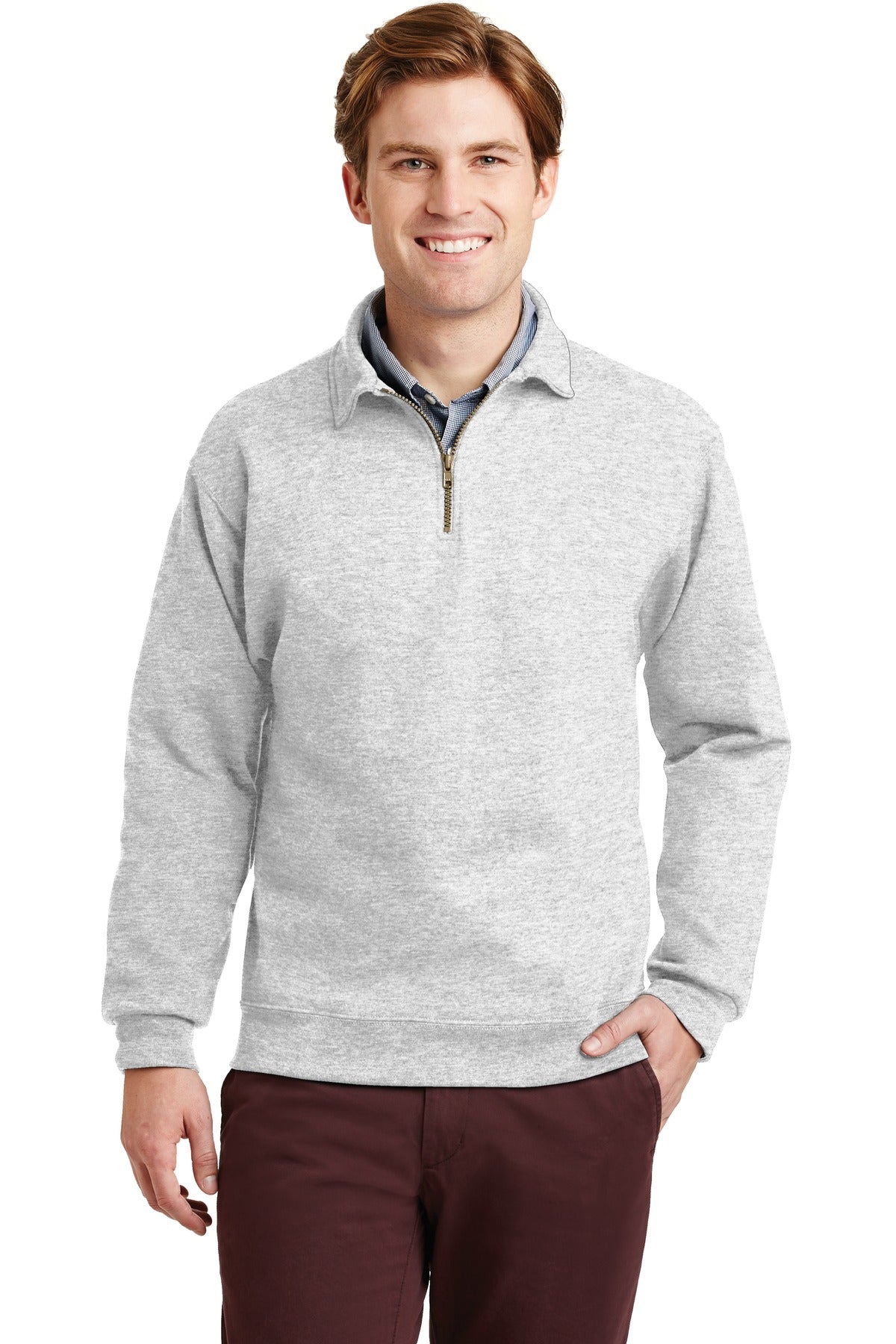 Front View of Ash Jerzees Super Sweats NuBlend - 1/4-Zip Sweatshirt with Cadet Collar. 4528M plain