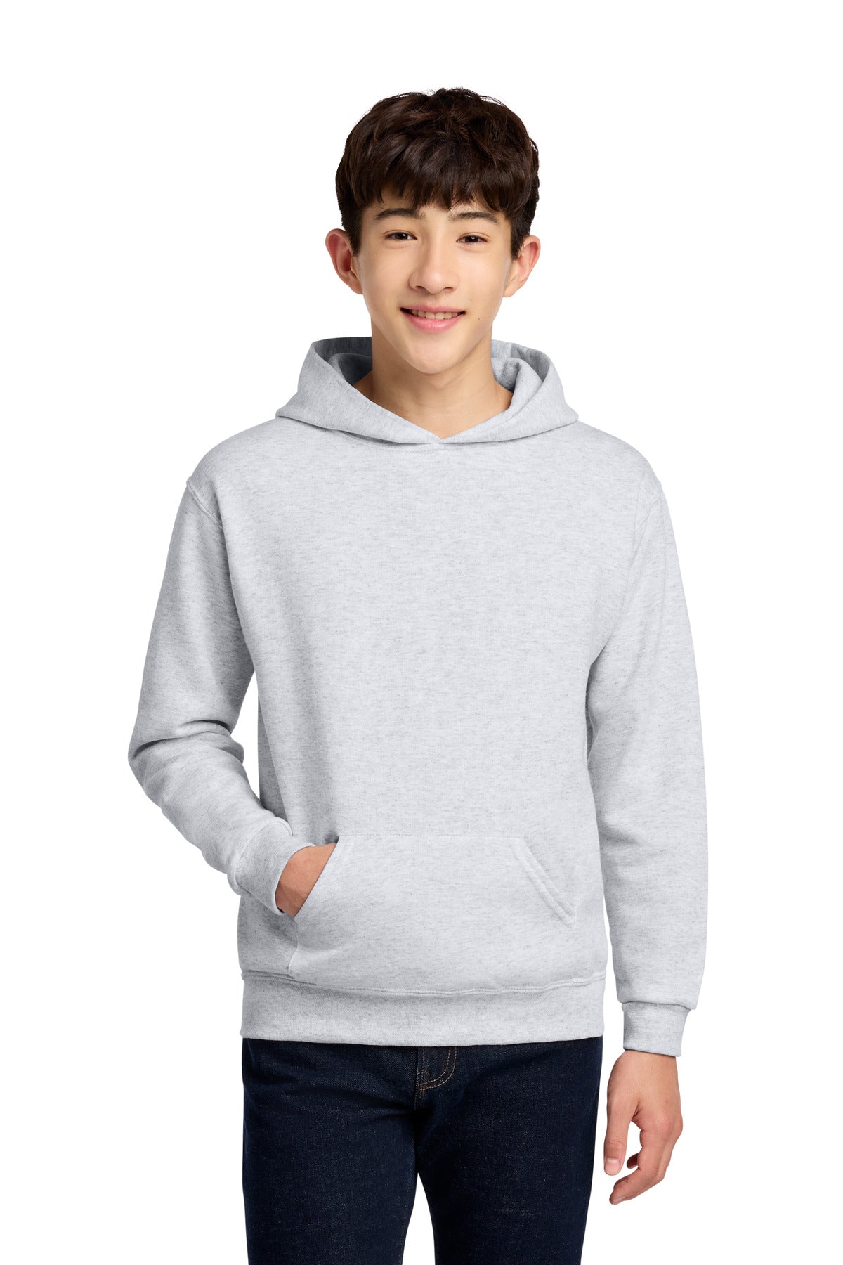 Front View of Ash Jerzees - Youth NuBlend Pullover Hooded Sweatshirt. 996Y plain