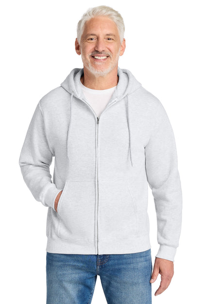 Front View of Ash Port & Co Core Fleece Full-Zip Hooded Sweatshirt. PC78ZH plain