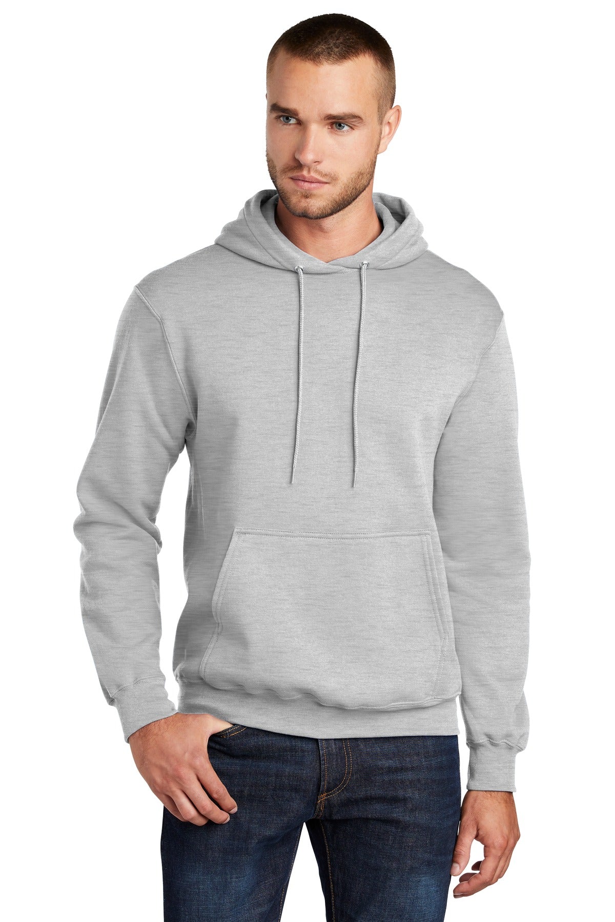 Front View of Ash Port & Co Core Fleece Pullover Hooded Sweatshirt. PC78H plain