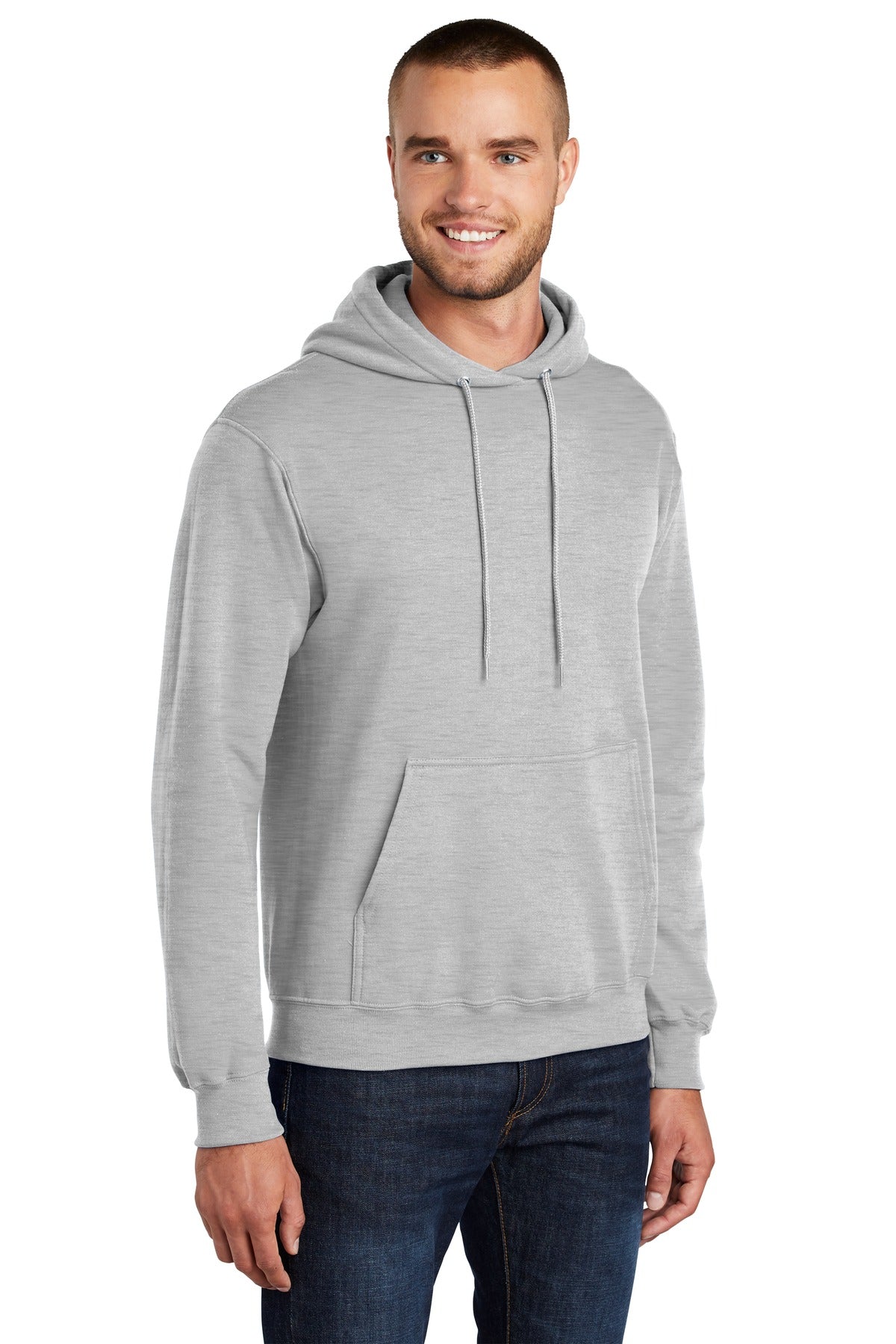 Front View of Ash Port & Co Core Fleece Pullover Hooded Sweatshirt. PC78H plain