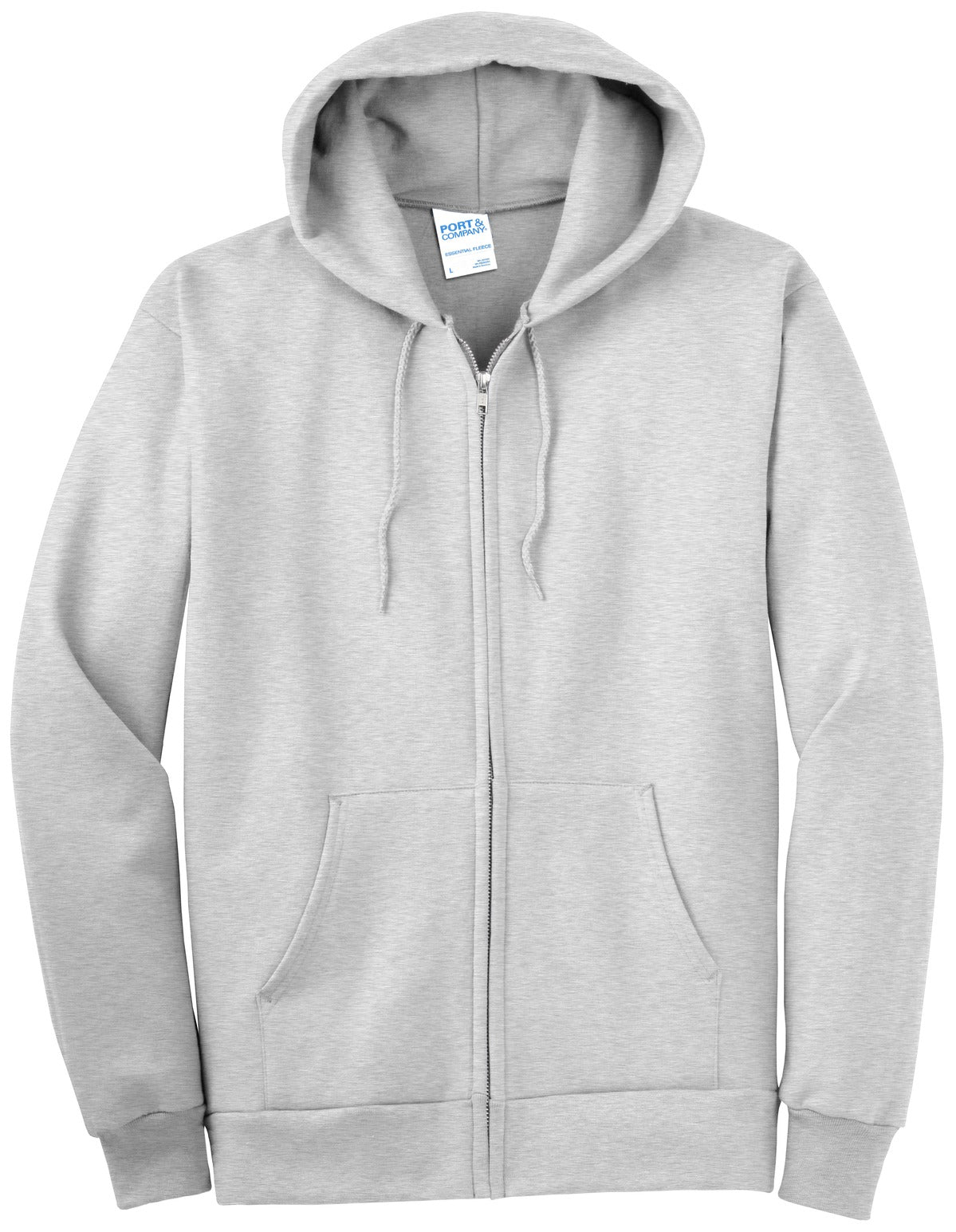 Front View of Ash Port & Co Tall Essential Fleece Full-Zip Hooded Sweatshirt. PC90ZHT plain