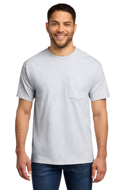 Front View of Ash Port & Co Tall Essential Pocket Tee. PC61PT plain