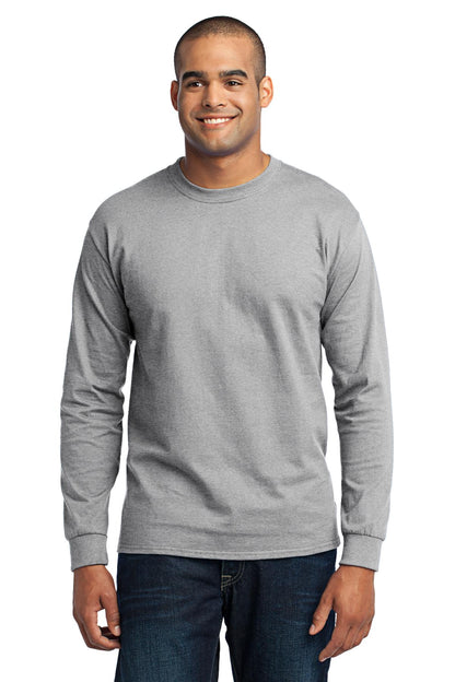 Front View of Ash Port & Co Tall Long Sleeve Core Blend Tee. PC55LST plain