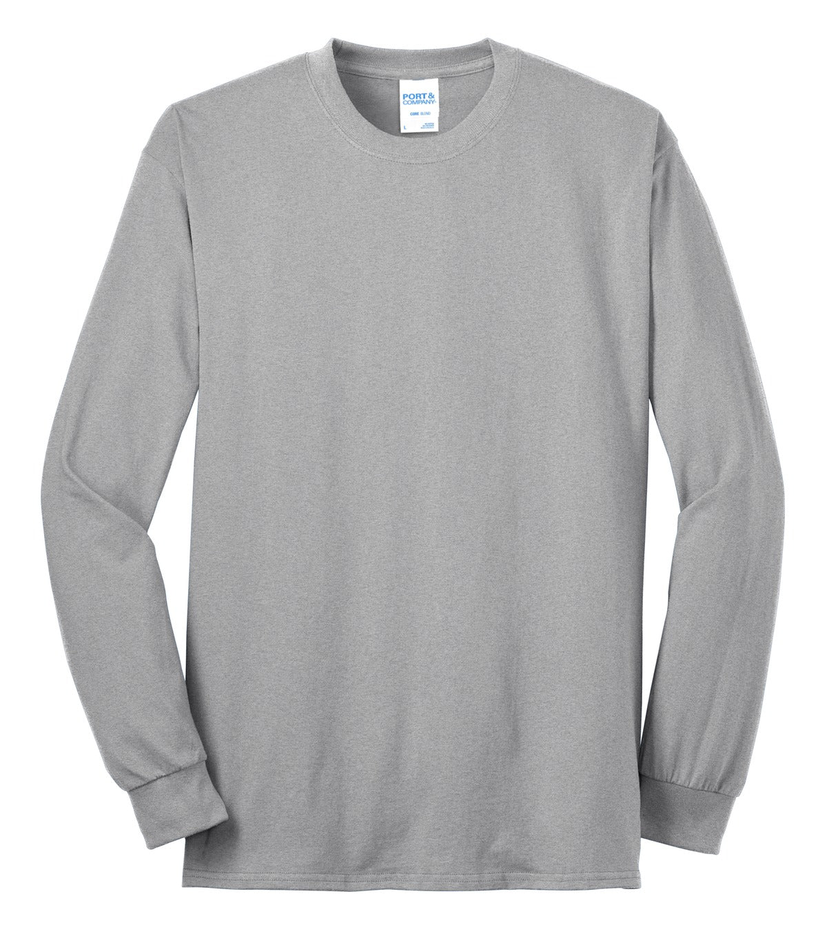 Front View of Ash Port & Co Tall Long Sleeve Core Blend Tee. PC55LST plain